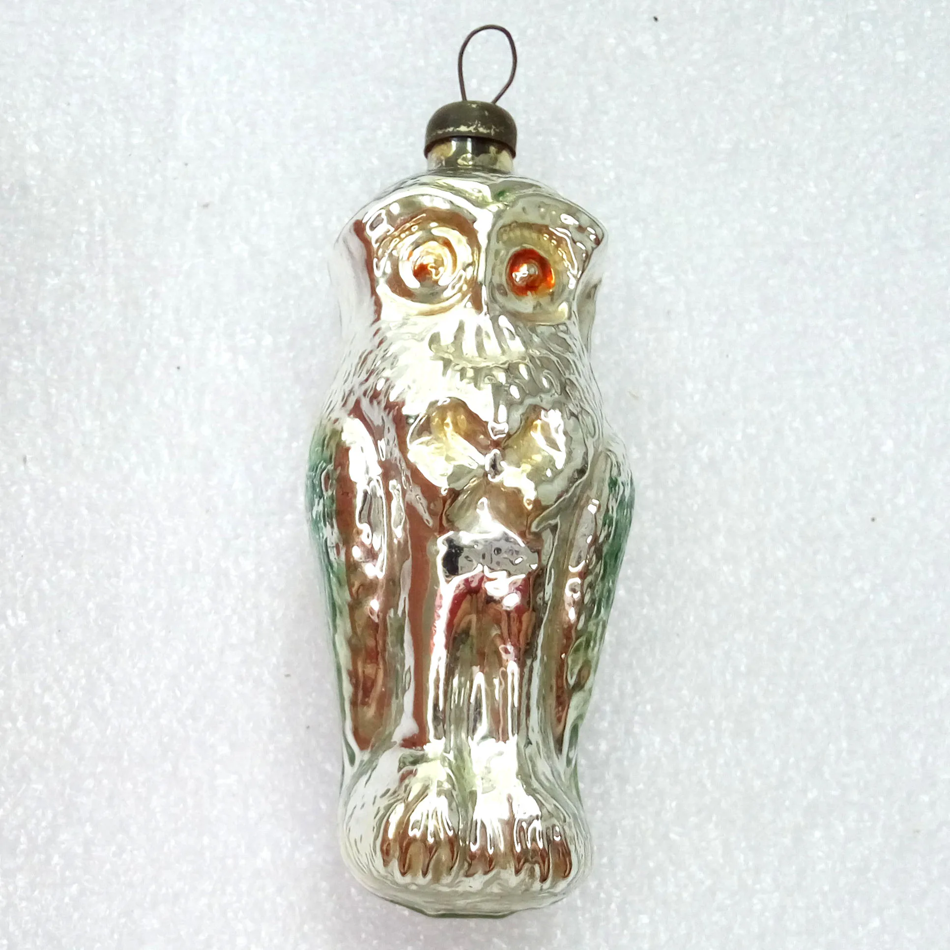 Antique Vintage USSR Mercury Glass Christmas Ornament Owl