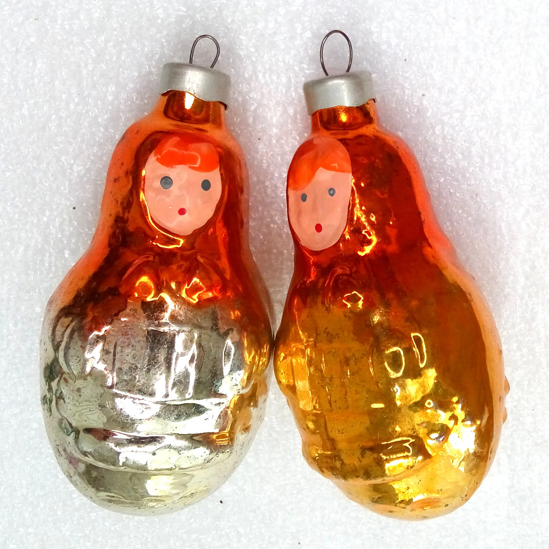 Set of 2 Vintage USSR Glass Christmas Ornaments Dolls