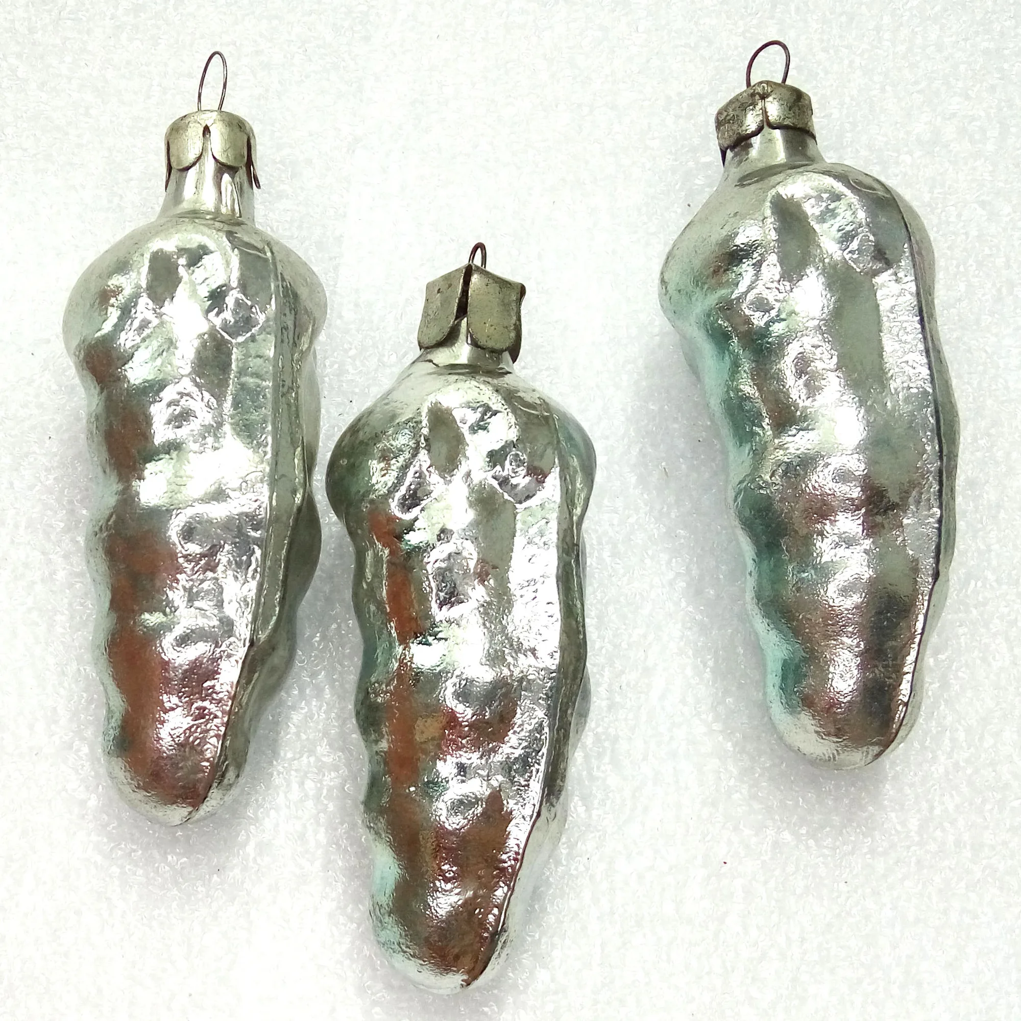 Set of 3 Antique Vintage USSR Glass Christmas Ornaments Old Beans