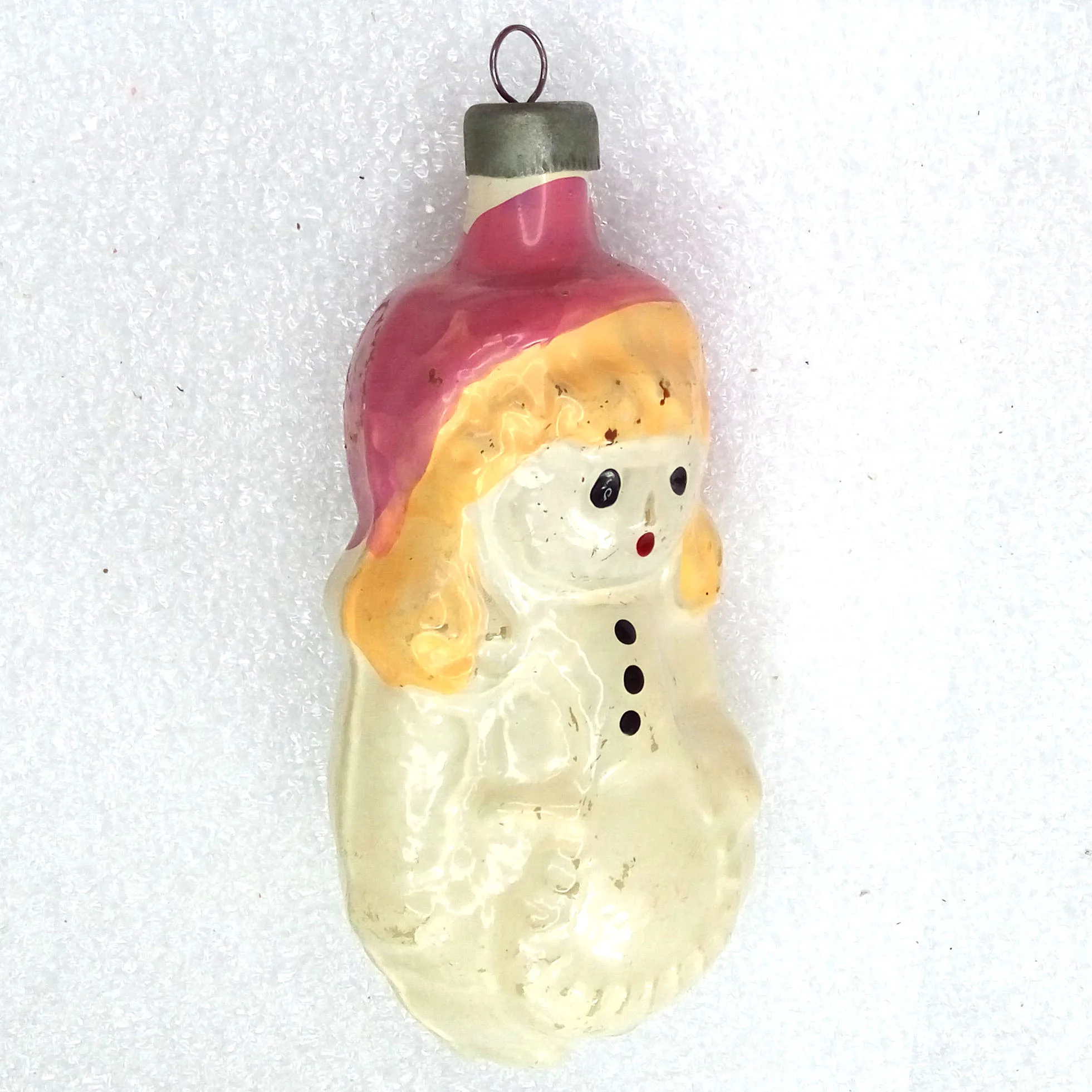 Antique Vintage USSR Glass Christmas Ornament Red Hood