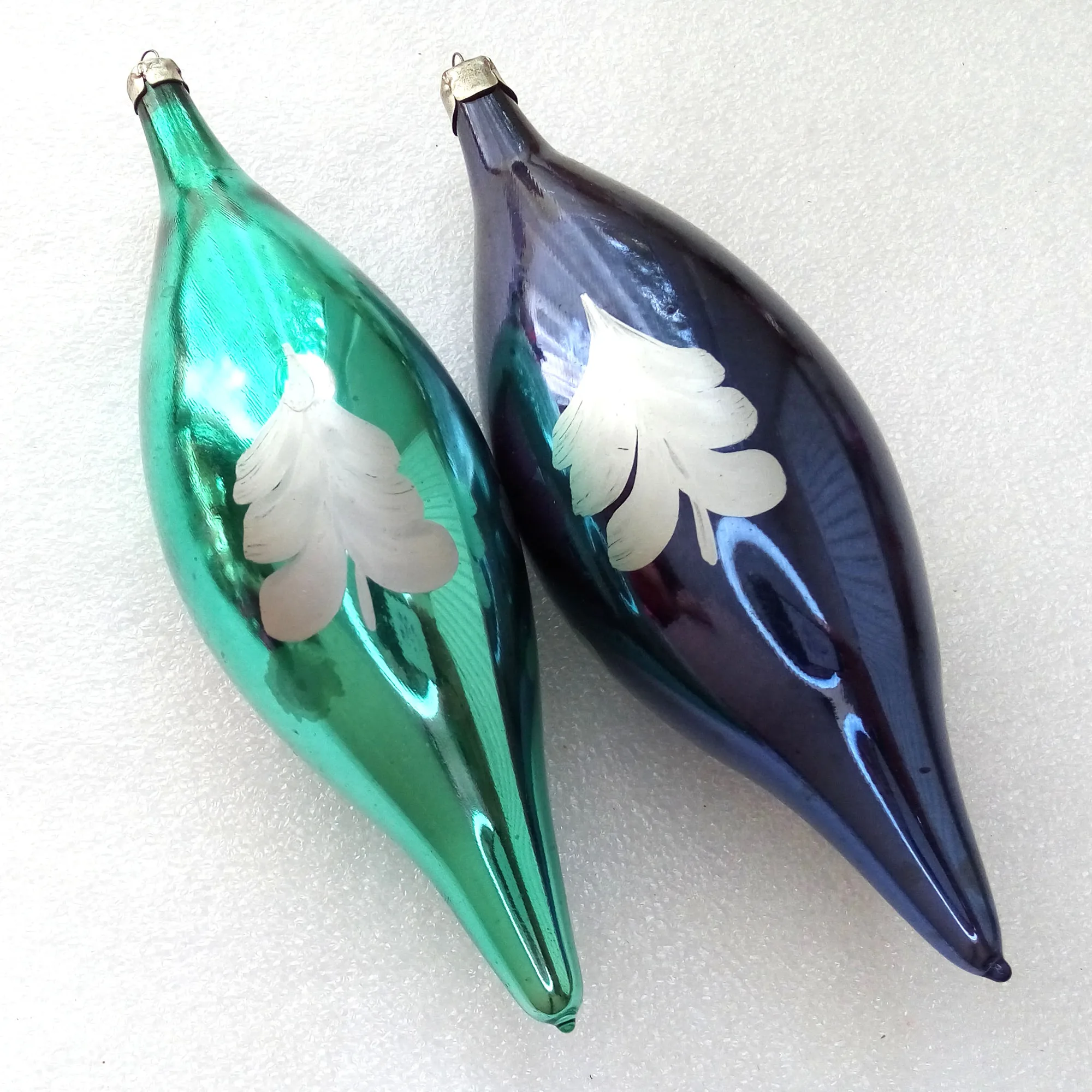 Set of 2 Antique Big Vintage USSR Glass Christmas Ornaments Old Icicles