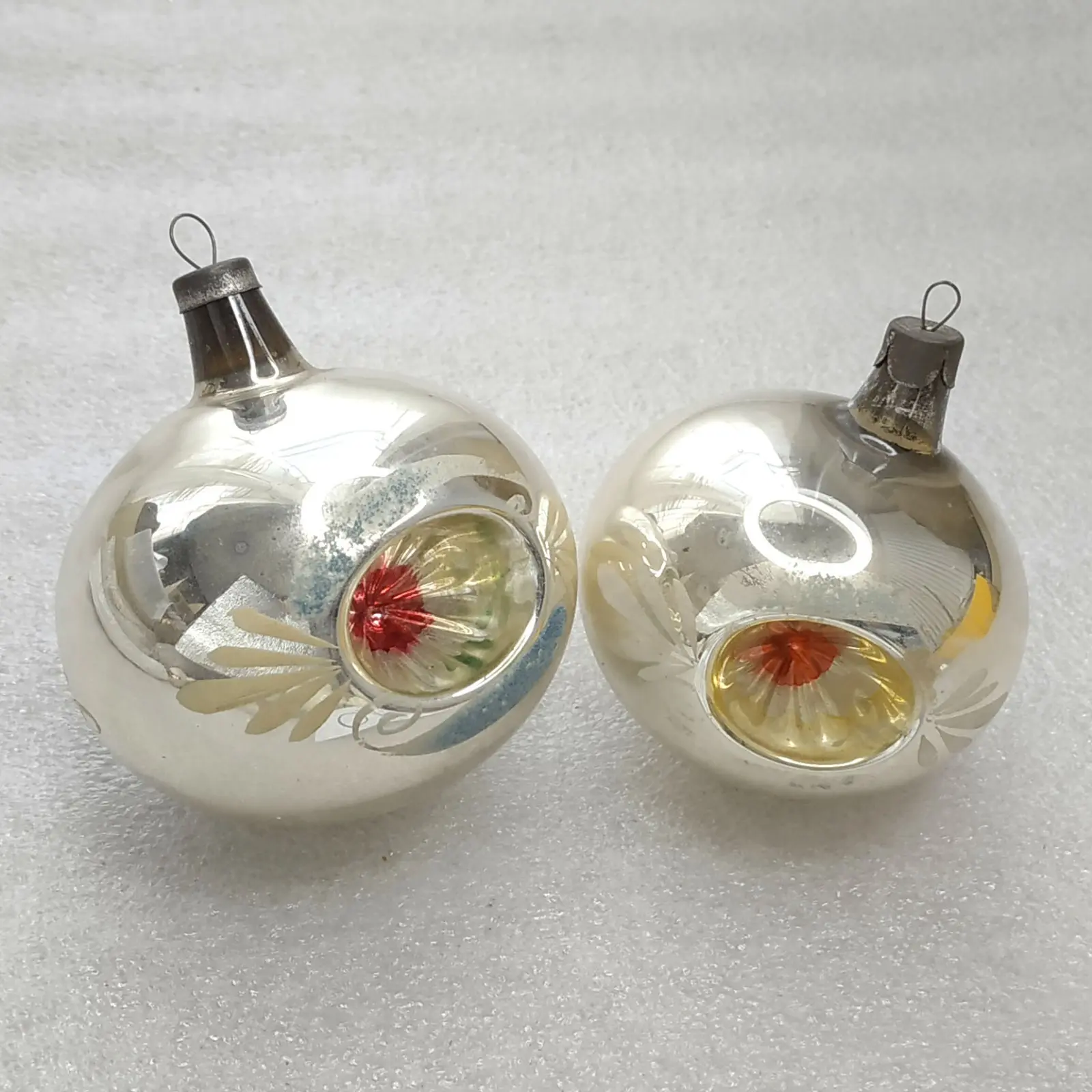 Set of 2 Vintage Mercury Glass Christmas Ornaments Lantern Retro USSR Decor