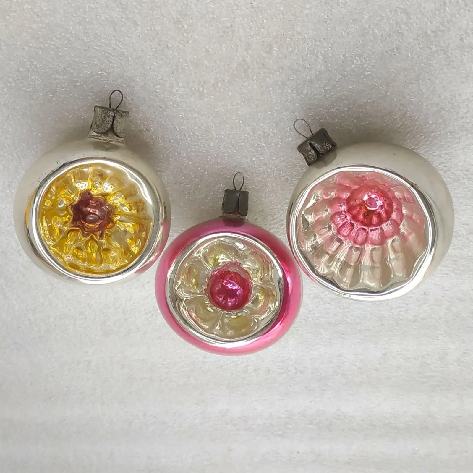 Set of 3 Vintage Mercury Glass Christmas Ornaments Lantern Retro USSR Decor