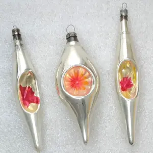 Set of 3 Vintage Mercury Glass Christmas Ornaments Lanterns - Icicles USSR