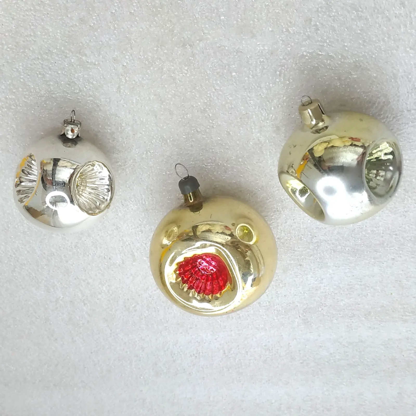 Set of 3 Vintage Mercury Glass Christmas Ornaments Lantern Retro USSR Decor