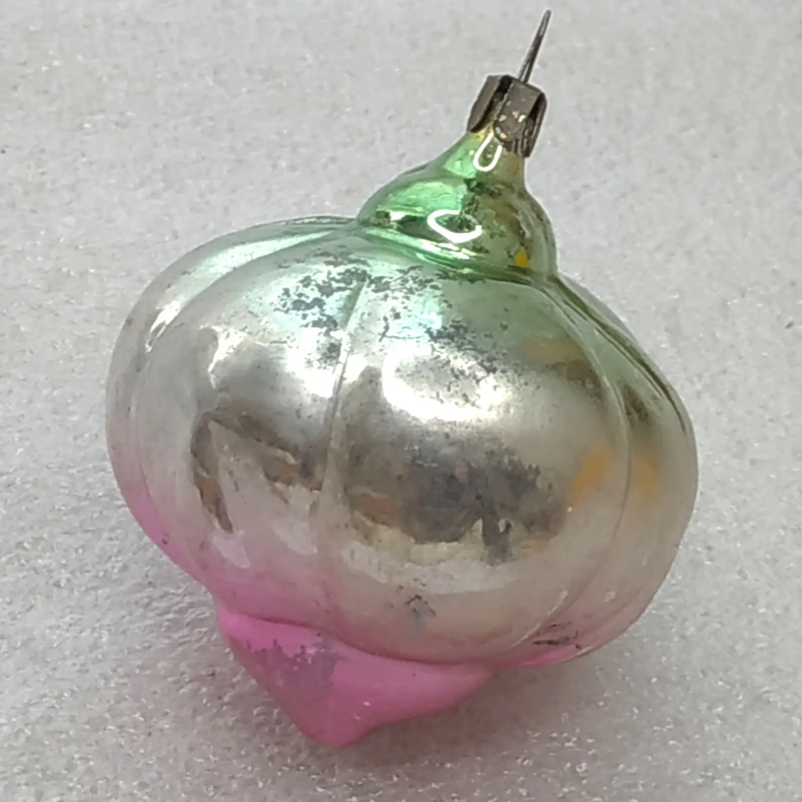 Vintage Soviet Silver Glass Christmas Ornament Pumpkin