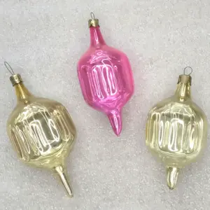 Set of 3 Vintage Silver Glass Christmas Ornaments Lanterns Tree USSR Decor