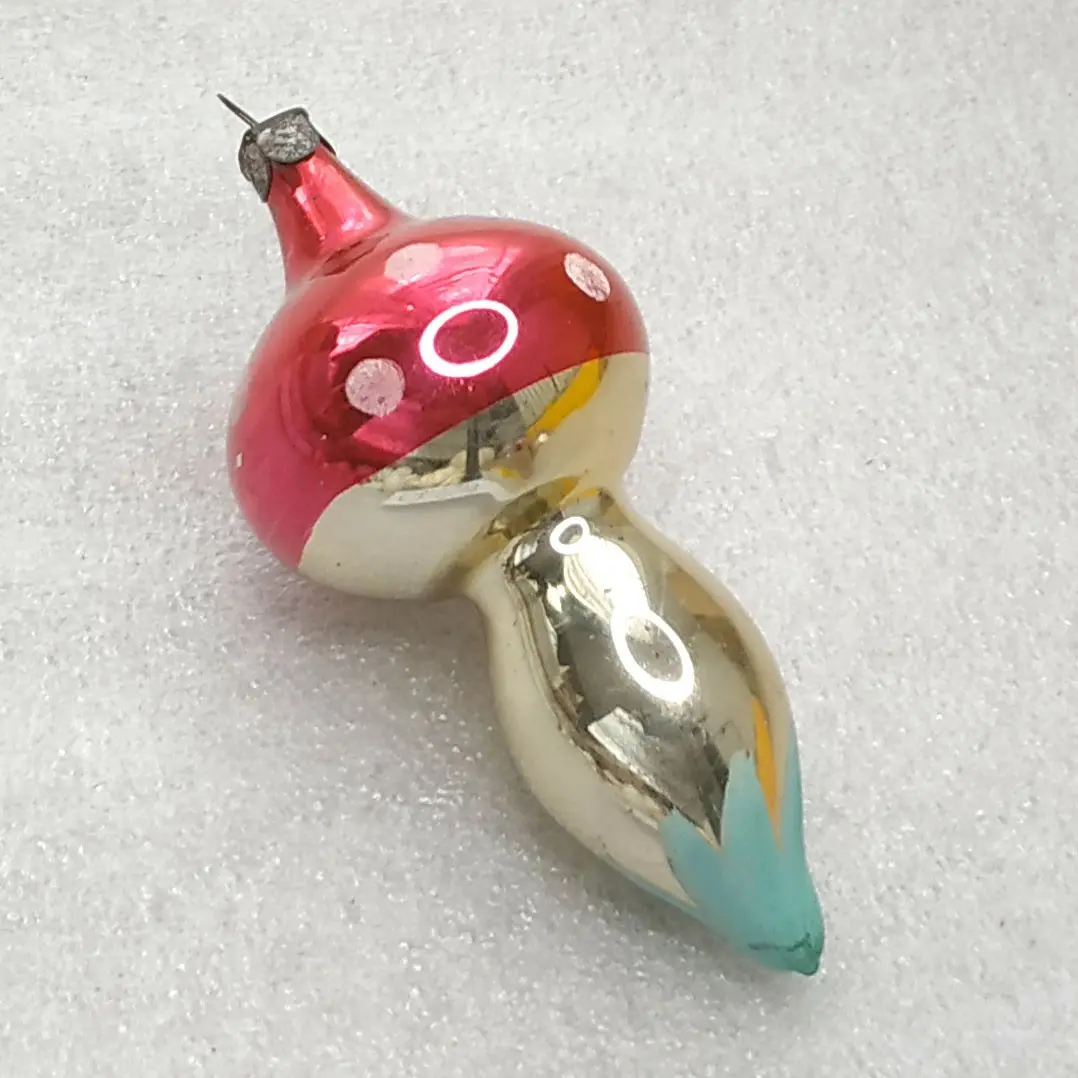 Vintage Silver Glass Christmas Ornament Mushroom Tree USSR Decor
