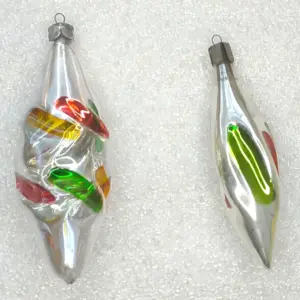 Set of 2 Vintage Soviet Silver Glass Christmas Ornaments Icicles Tree Retro Decor