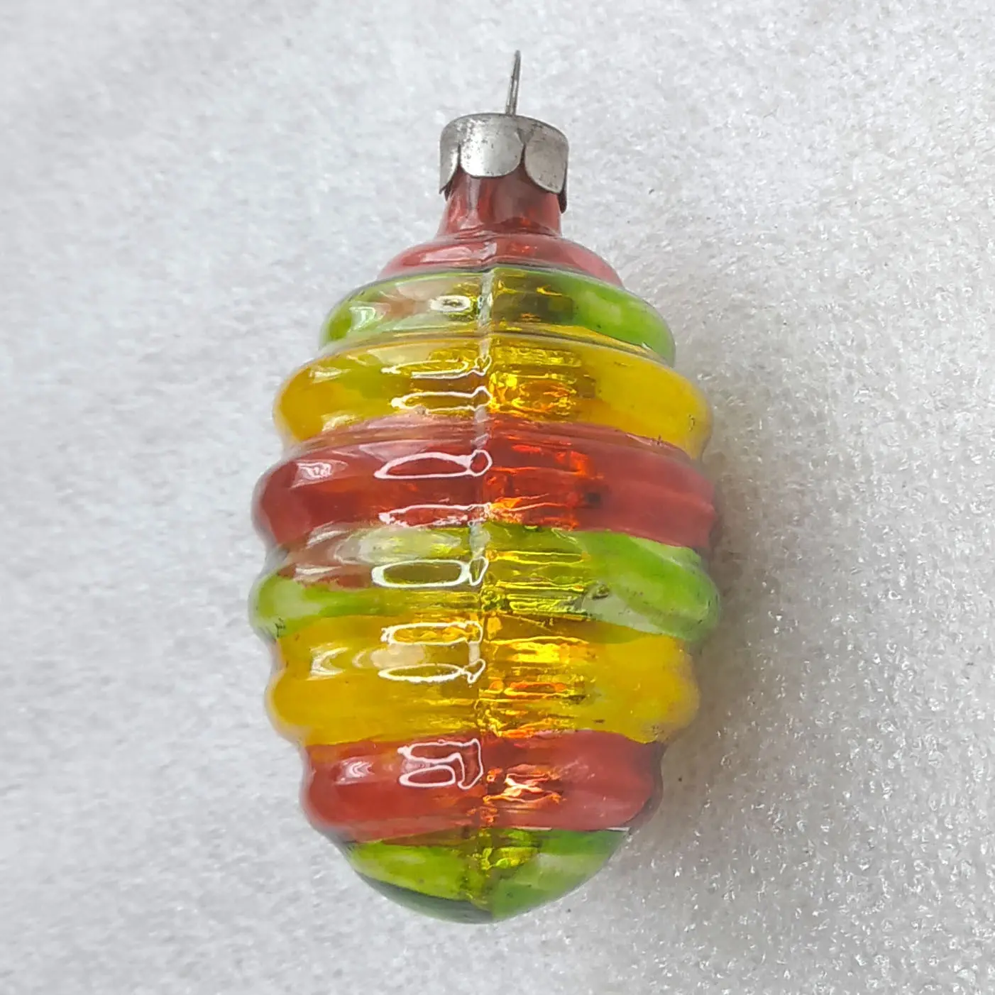 Vintage Silver Glass Christmas Ornament Strip Cone Retro USSR Decor