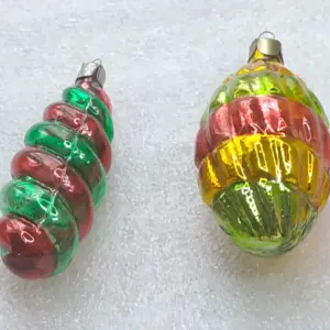 Set of 2 Vintage Soviet Silver Glass Christmas Ornaments Twisted Cones