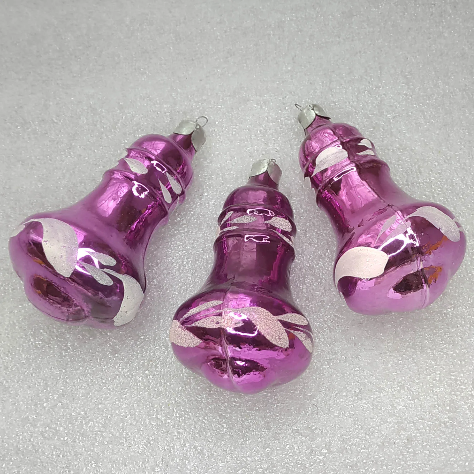 Set of 3 Vintage Silver Glass Christmas Tree Ornament Bells