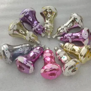 Set of 10 Vintage Silver Glass Christmas Tree Ornaments Bells
