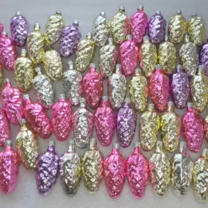 Set of 64 Vintage Silver Glass Christmas Tree Ornaments Decor Pinecones