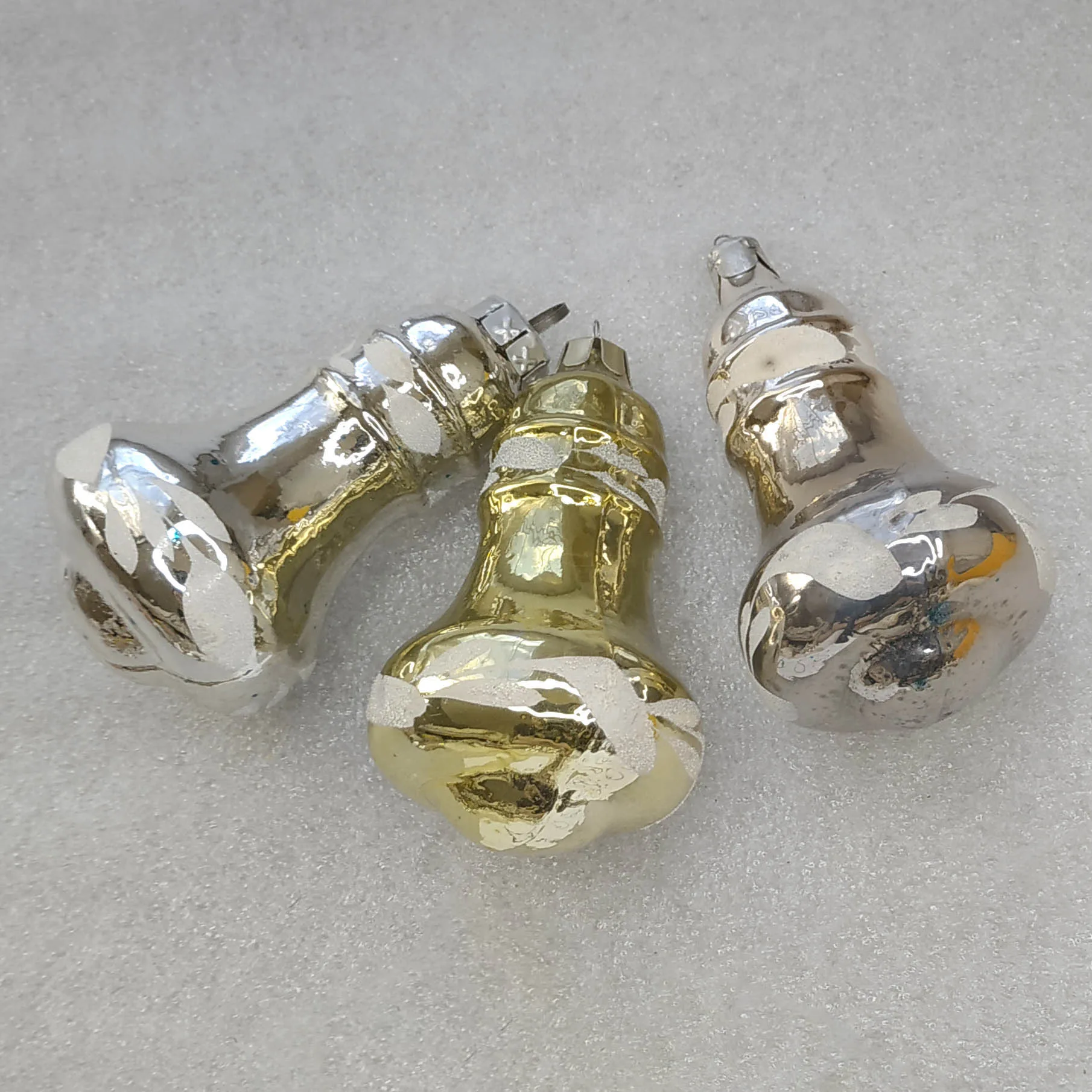 Set of 3 Antique Vintage USSR Silver Glass Christmas Ornament Decor Bells