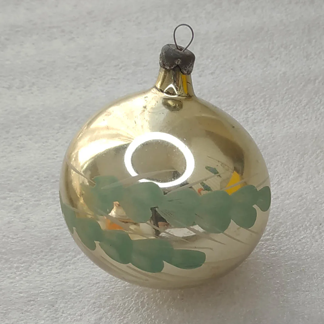 Antique Vintage USSR Silver Glass Christmas Tree Ornament Decor Ball