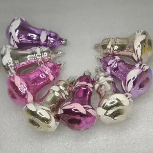 Set of 8 Vintage Silver Glass Christmas Tree Ornaments Bells