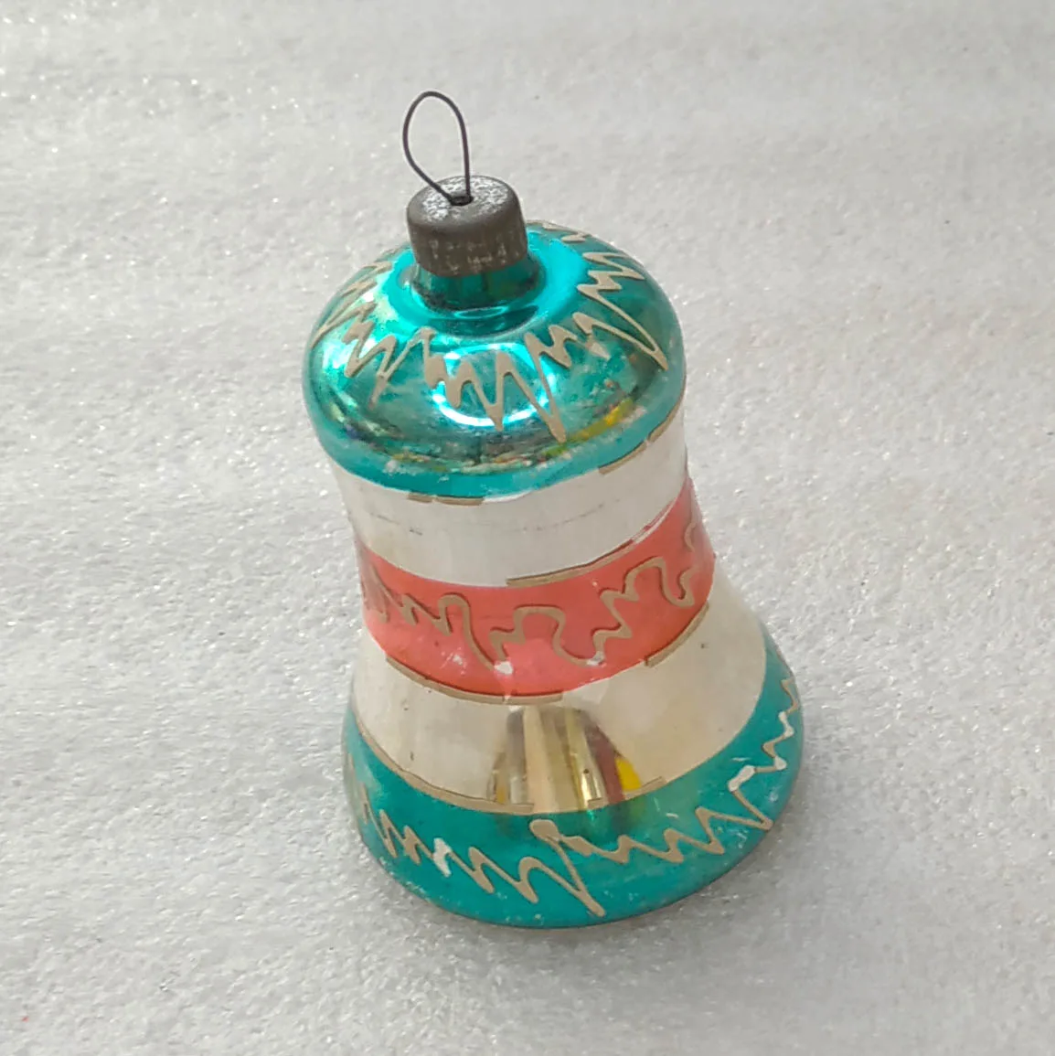 Vintage Glass Christmas Bell Ornament with Clapper Striped Mercury 3" MCM