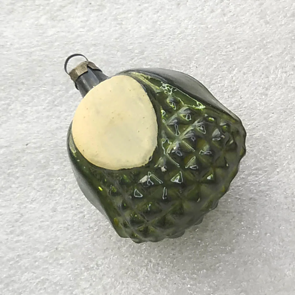 Vintage GDR Glass Christmas Ornament Green Pineapple Flower Textured German MCM
