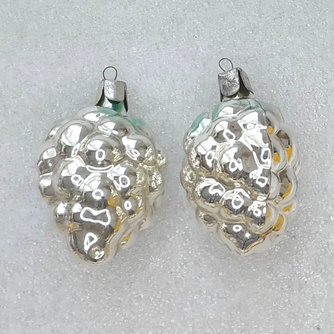 Set of 2 USSR Mercury Glass Grapes Christmas Tree Ornaments