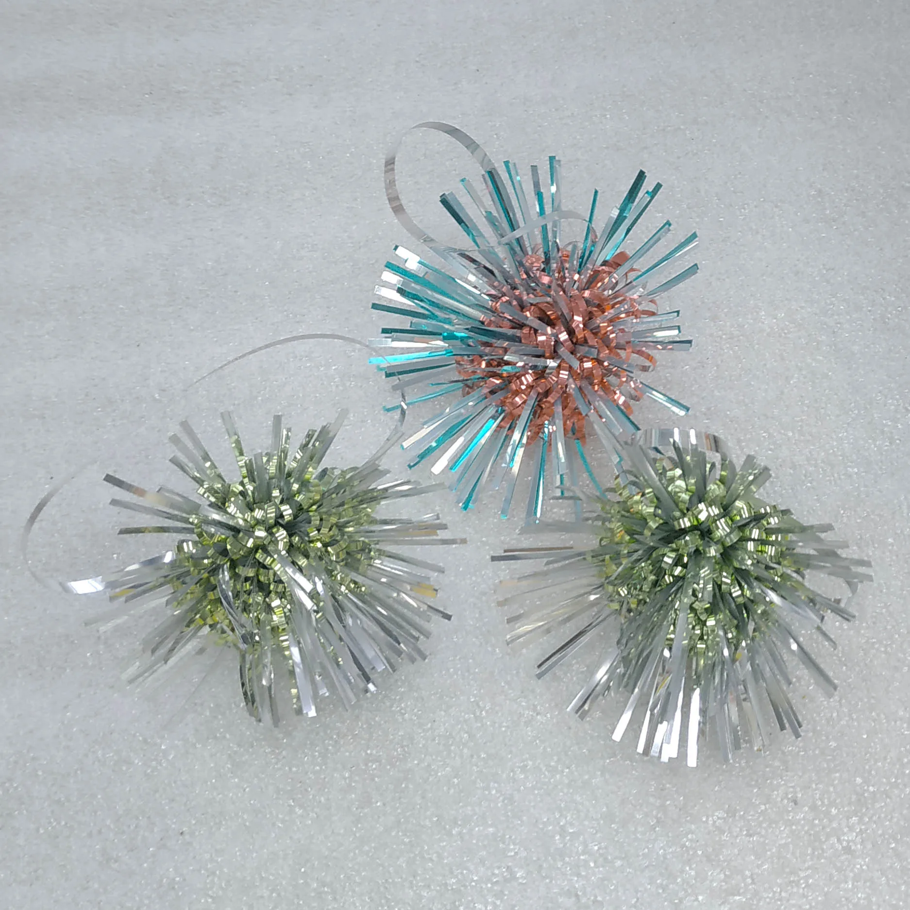 Set of 3 Vtg MCM Tinsel Pom Ornaments Starburst Atomic Retro Christmas