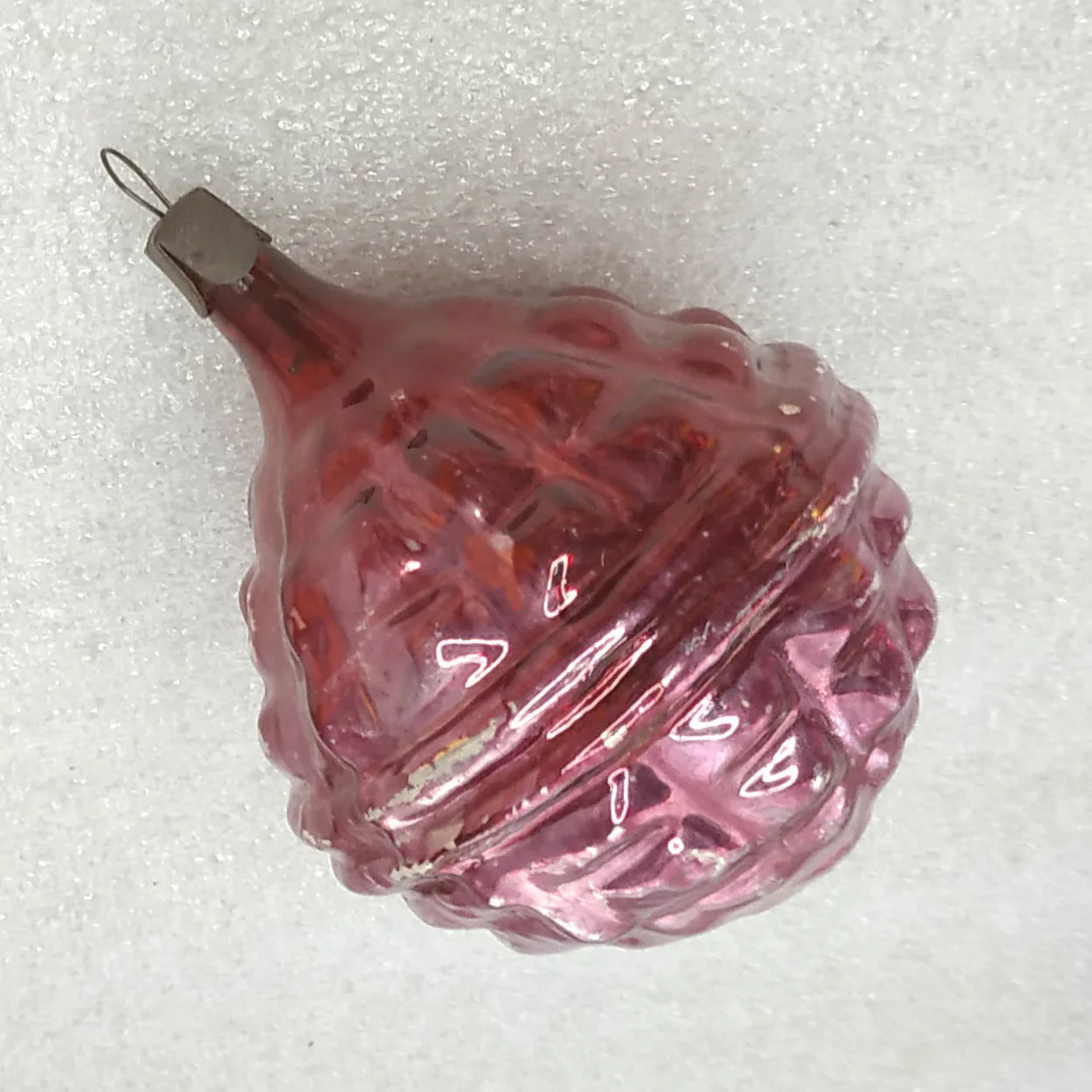 Vintage Silver Glass Christmas Ornament Ribbed Textured Ball USSR
