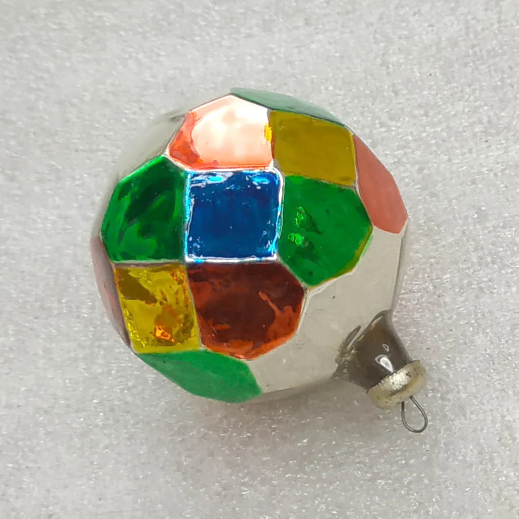Vintage Mercury Glass Christmas Ornament 2.5" Multi-Color Geometric Hand-Painted