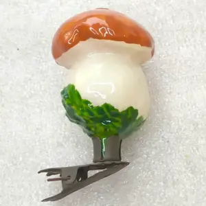 Antique Soviet Glass Mushroom Clip-On Ornament White Inside Paint Christmas Decor