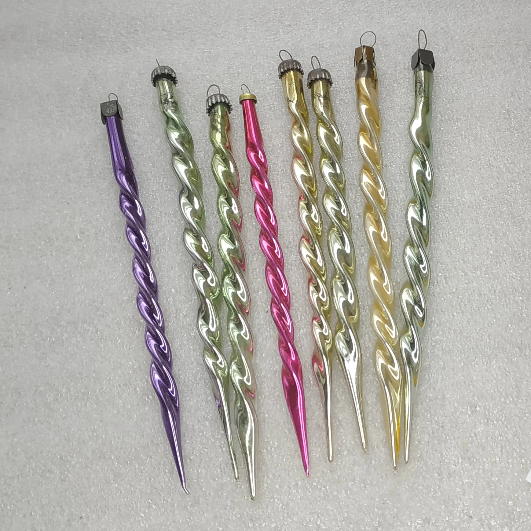 Set of 8 Vintage USSR Glass Icicle Christmas Ornaments Twisted Spire Tree