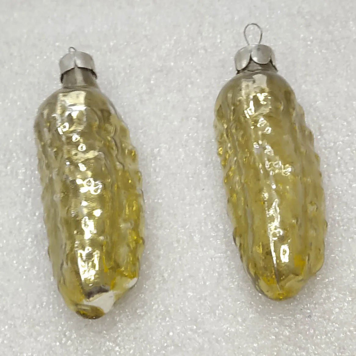 Set of 2 USSR Silver Glass Christmas Tree Ornaments Toy Pickles