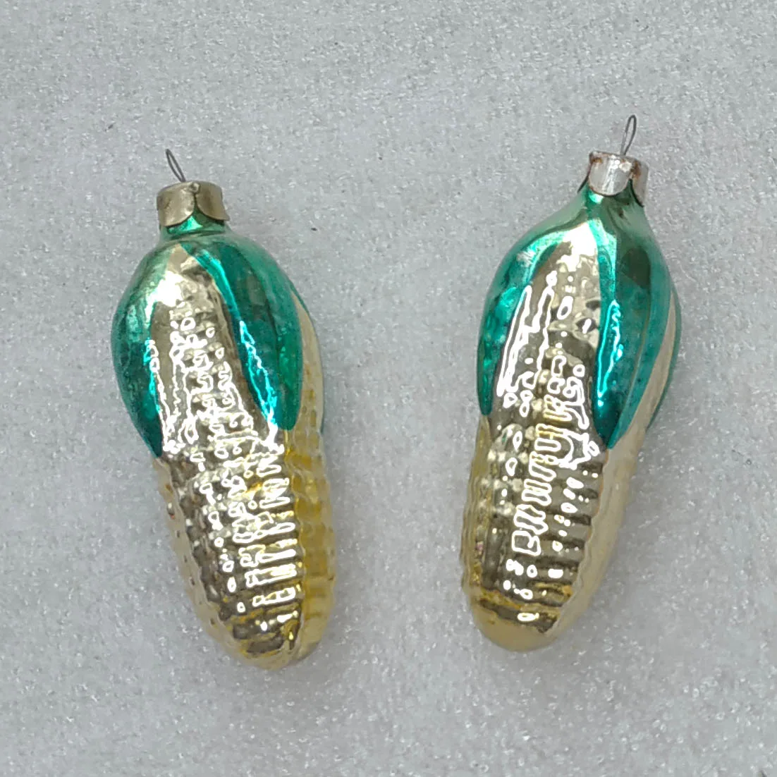 Set of 2 USSR Silver Glass Christmas Tree Ornaments Corns