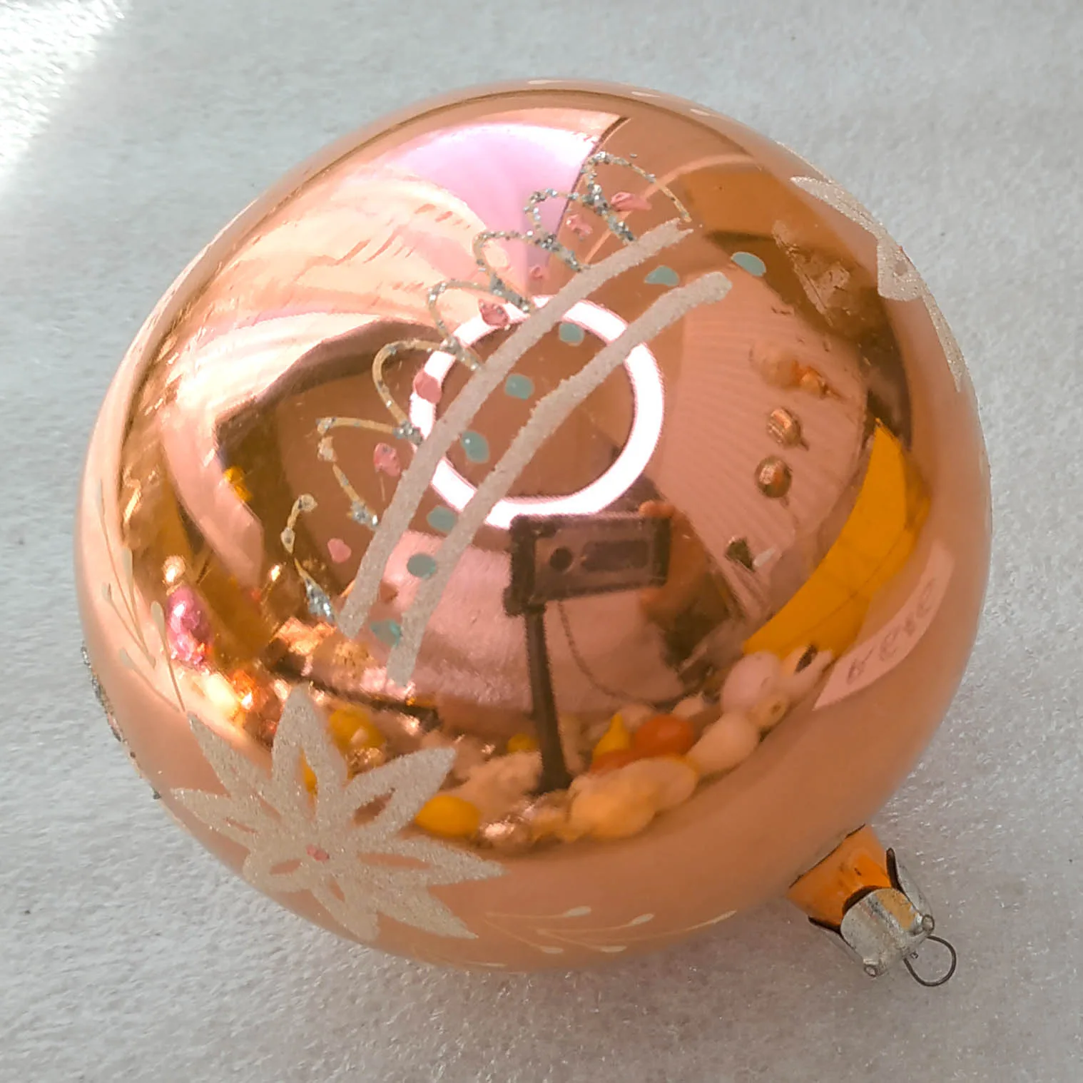 Vintage Glass Christmas Ball Ornament Pink Abstract Patterns USSR Retro
