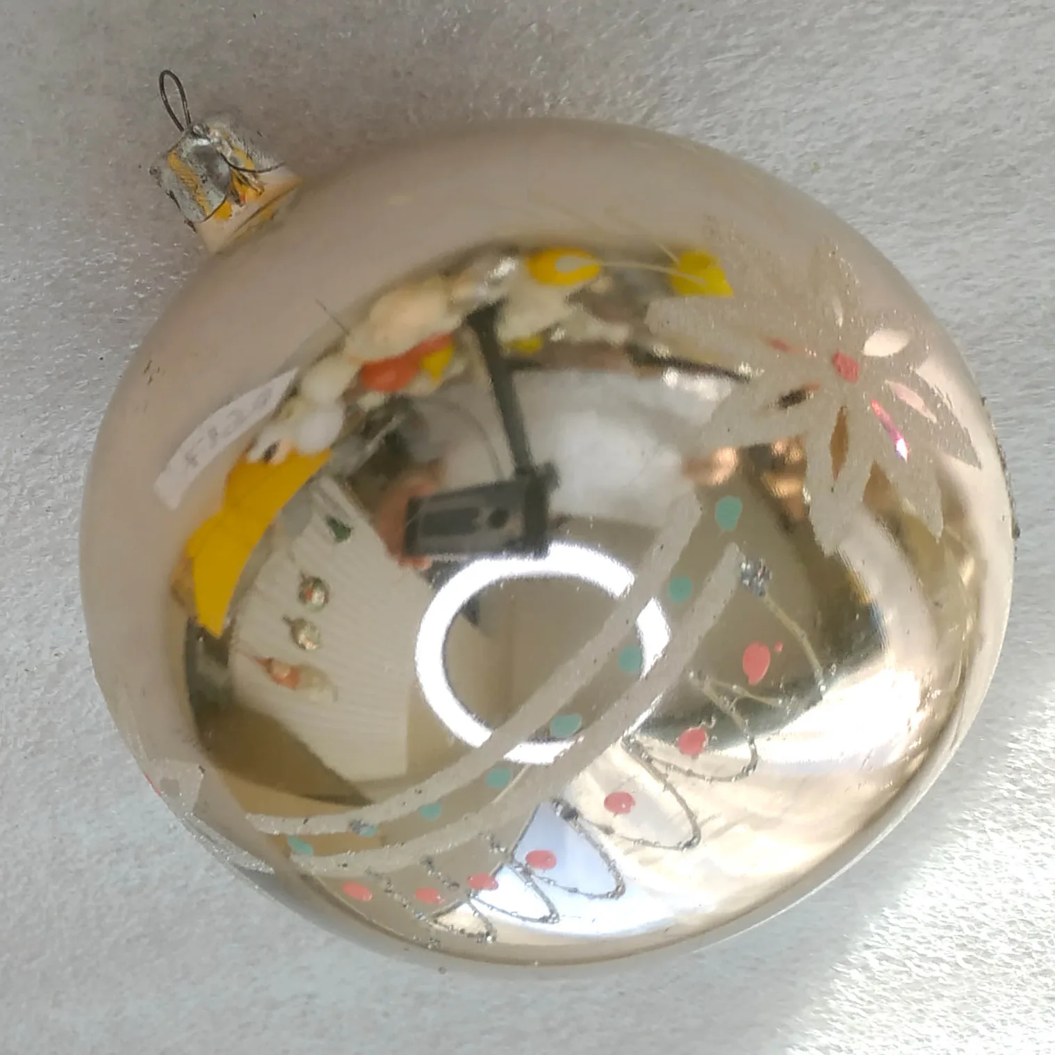 Vintage Glass Christmas Ball Ornament Pink Abstract Patterns USSR Retro