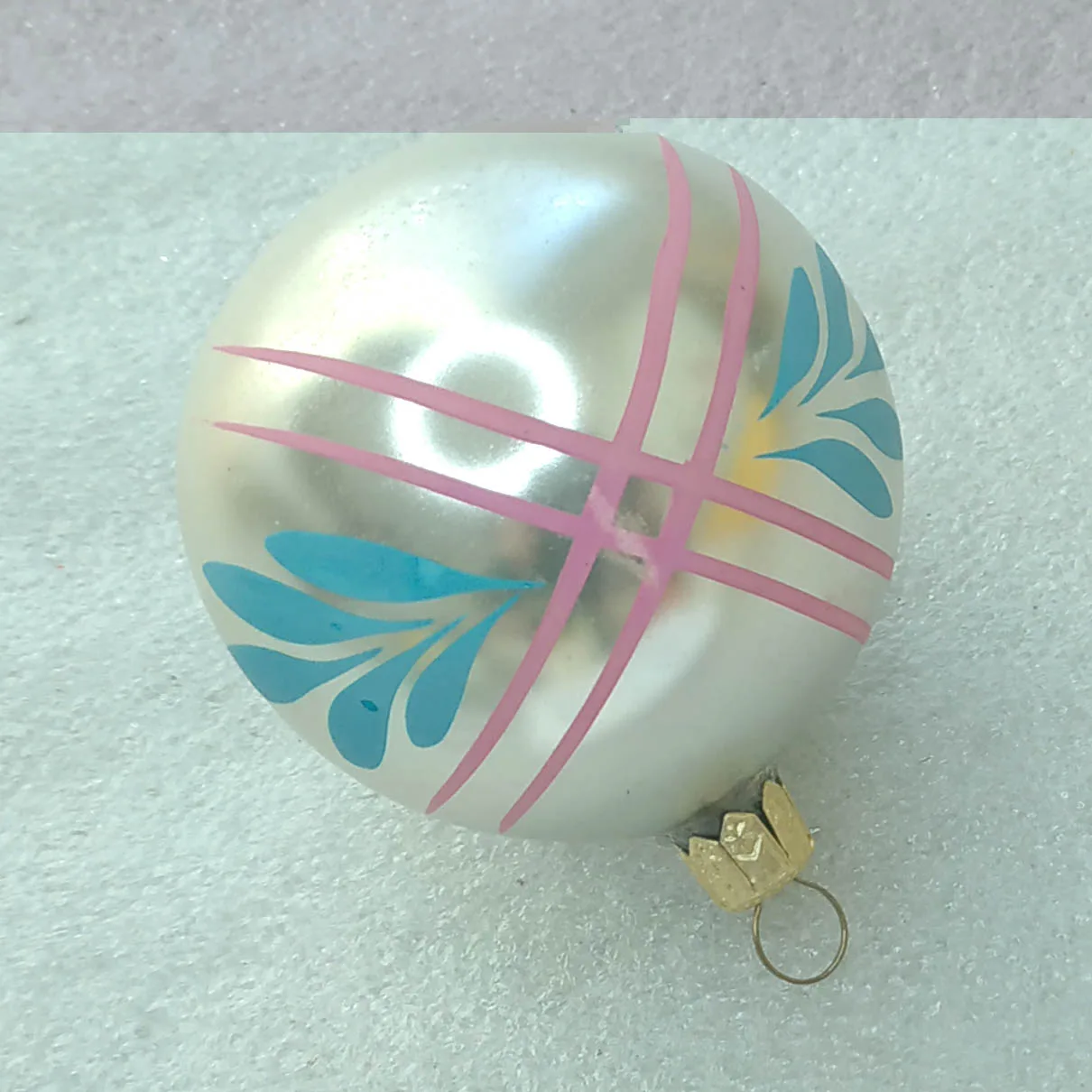Vintage GDR East German Mercury Glass Christmas Ornament Silver Ball Pink Blue