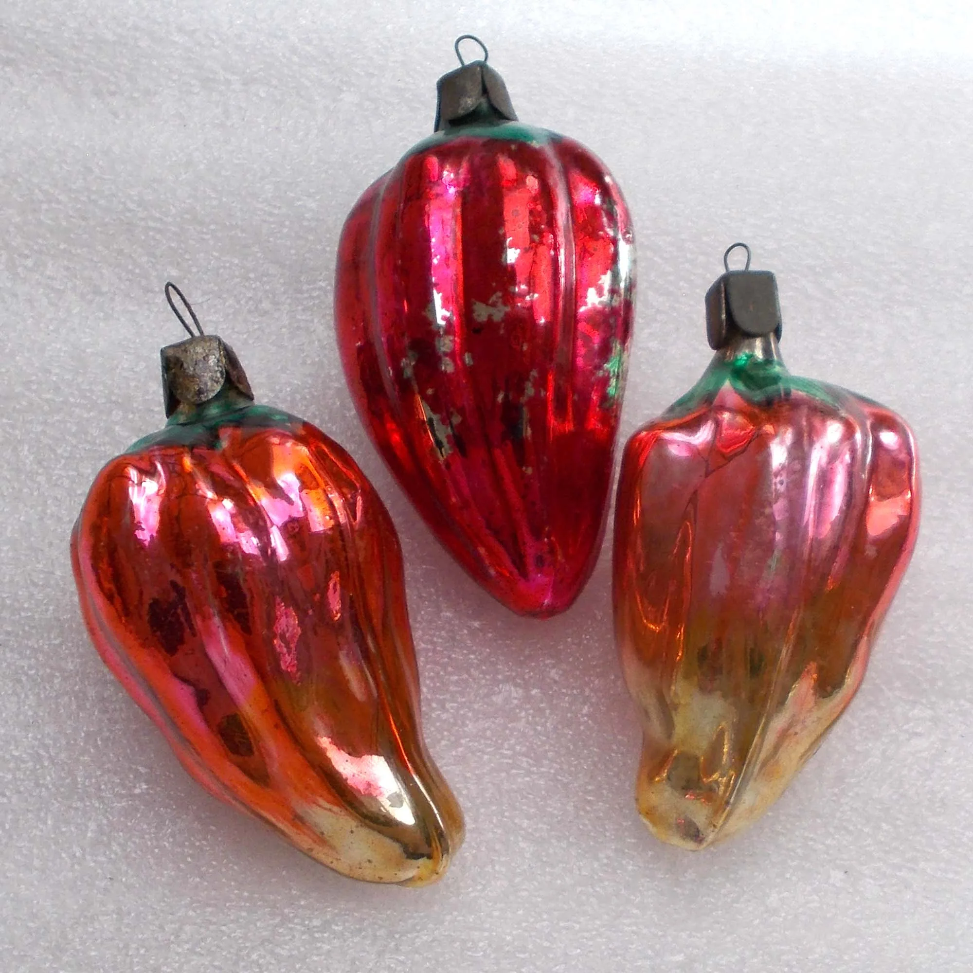 Set of 3 Vintage Ukraine USSR Glass Christmas Ornament Red Peppers