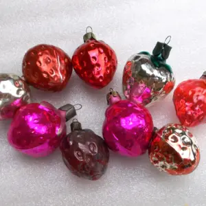 Set of 10 Vintage USSR Glass Christmas Ornament Strawberry
