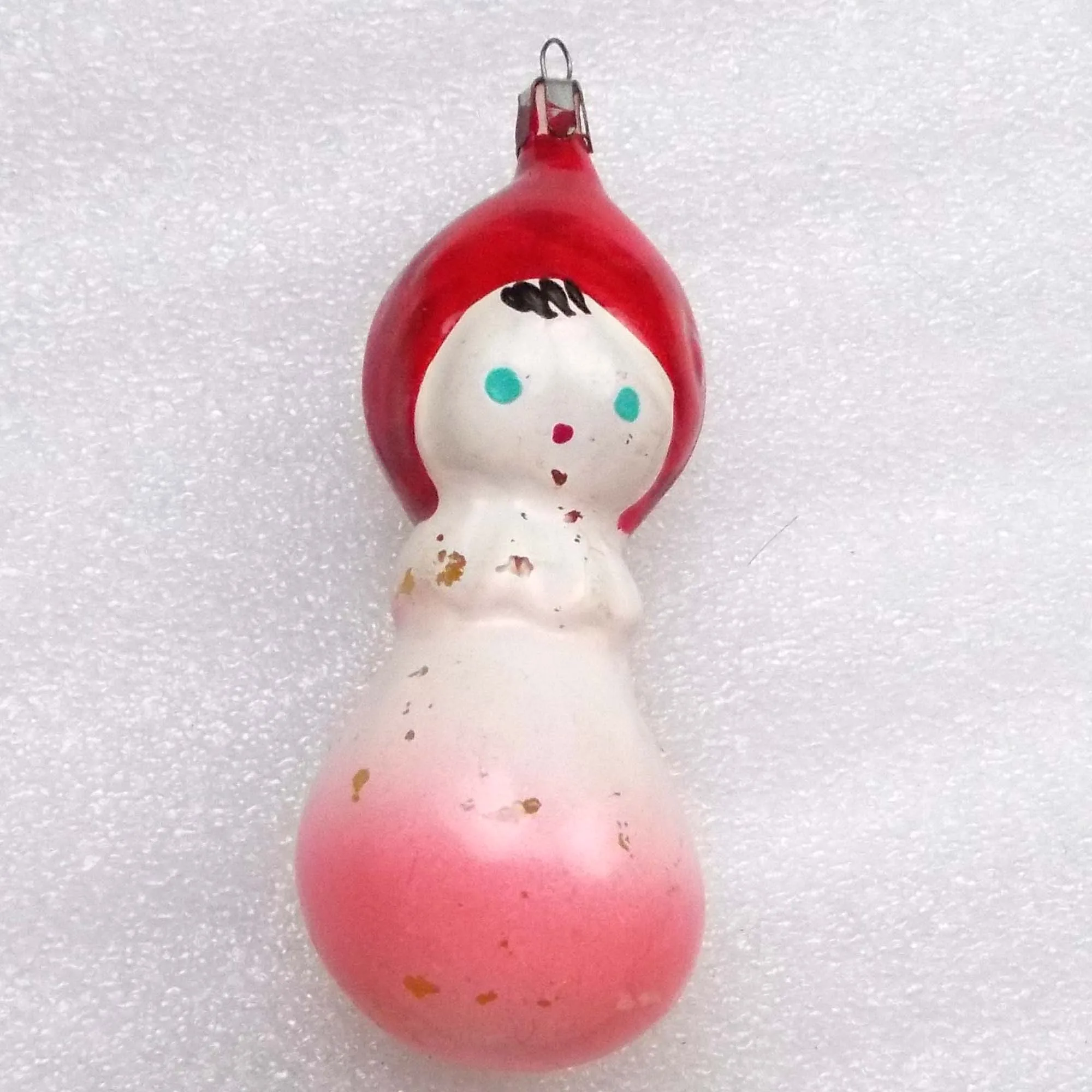 Vintage USSR Painted Glass Christmas Ornament Girl