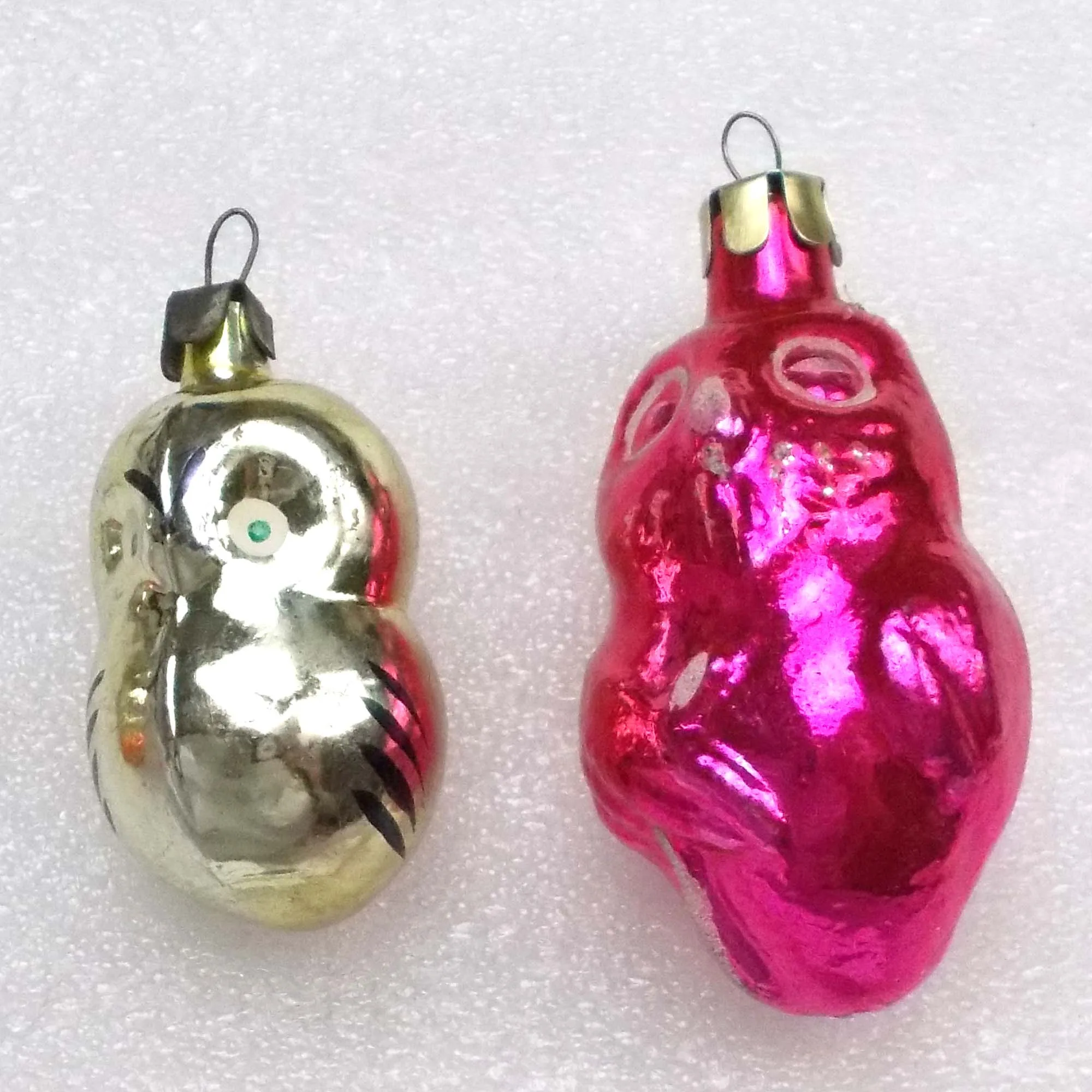 Set of 2 Vintage USSR Silver Glass Christmas Ornaments Owls