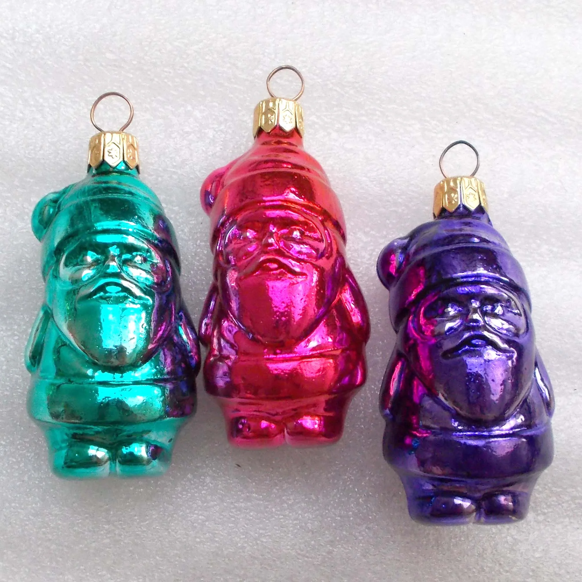 Set of 3 USSR Glass Christmas Tree Ornaments Santa Claus