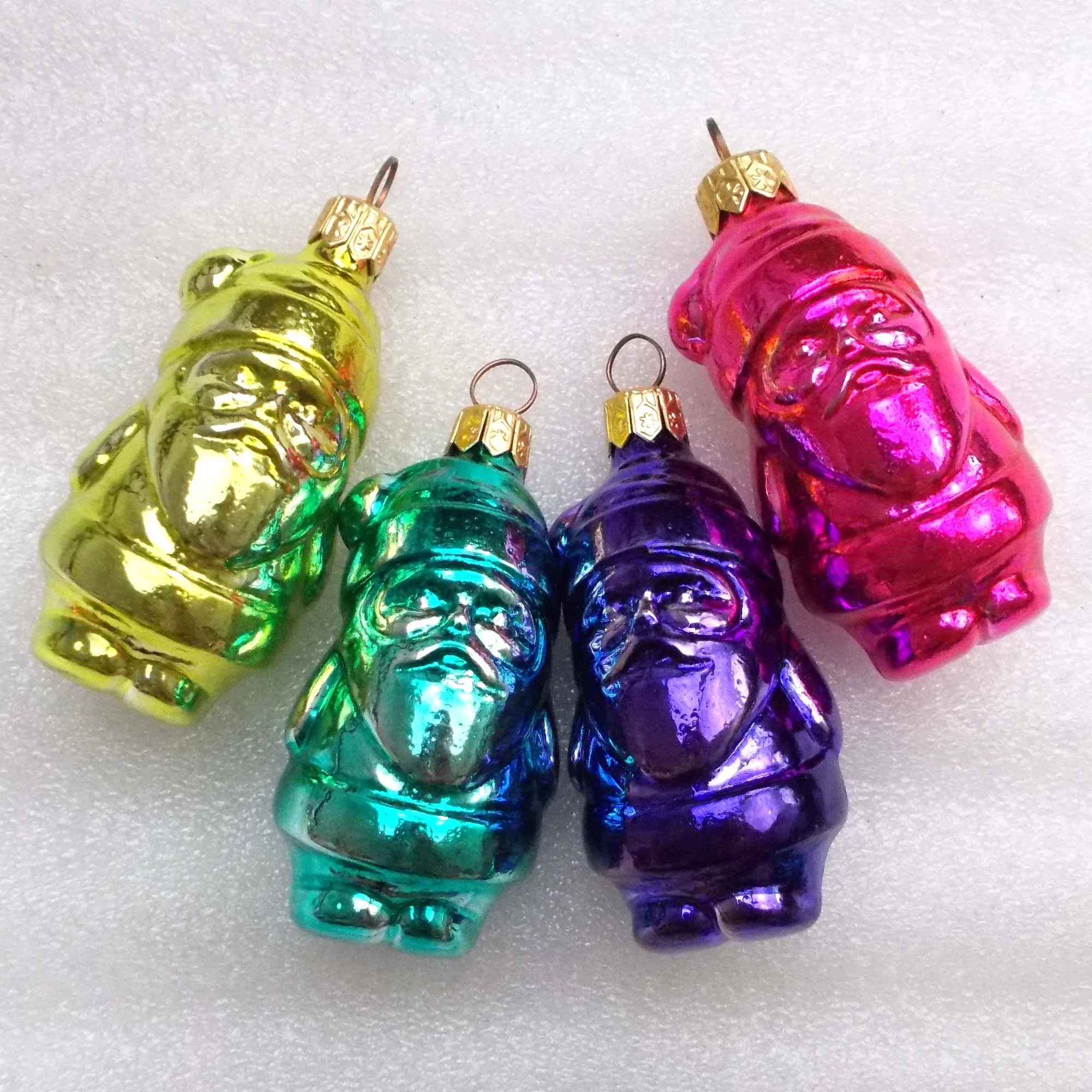Set of 4 USSR Glass Christmas Tree Ornaments Santa Claus