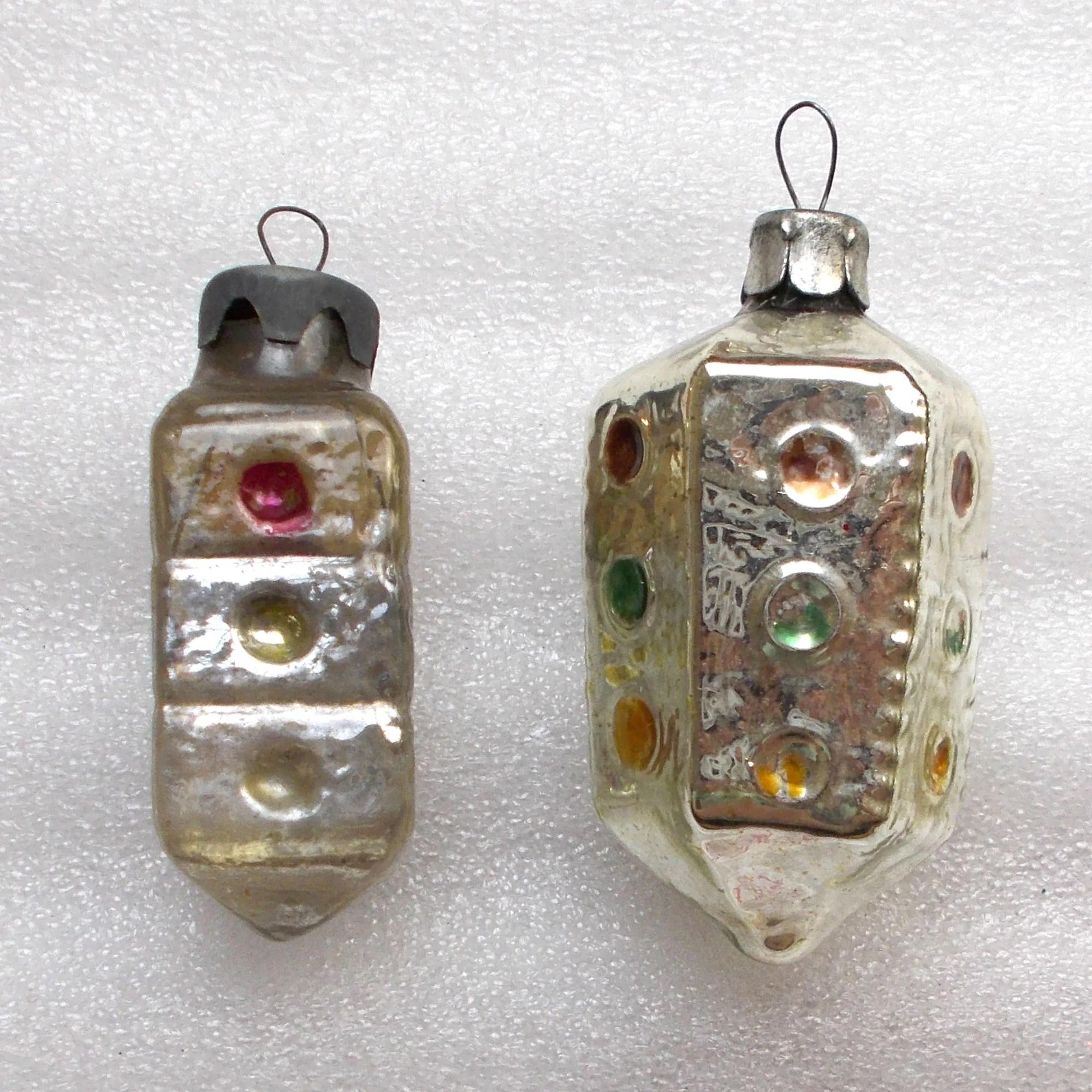 Set of 2 Antique Vintage USSR Glass Christmas Ornament Traffic-light