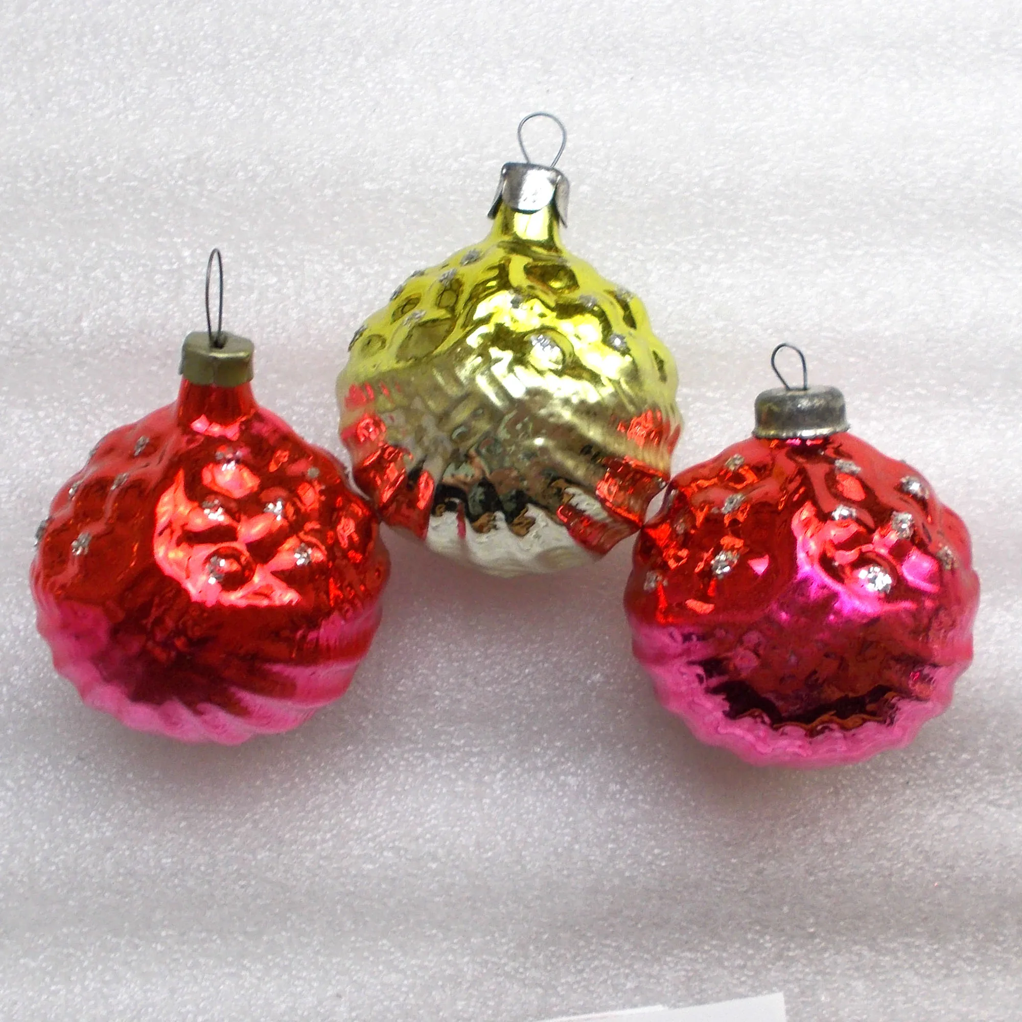 Set of 3 Antique Vintage USSR Silver Glass Christmas Ornaments