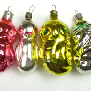 Set of 4 Vintage Glass Christmas Ornaments Animals