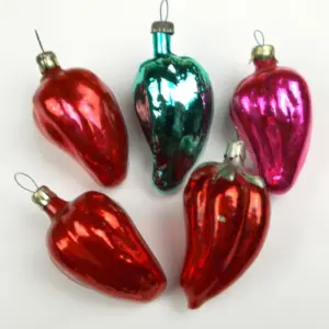 Set of 5 Vintage Russian Silver Glass Christmas Tree Ornaments Peppers