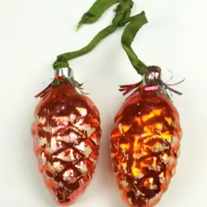 Set of 2 Vintage Glass Christmas Ornaments Pinecones