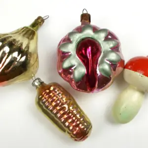 Set of 4 Vintage Glass Christmas Ornaments Vegetables