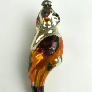 Vintage USSR Silver Glass Christmas Tree Ornament Parrot