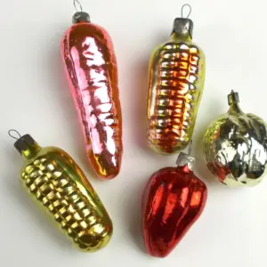 Set of 5 Vintage Russian Silver Glass Christmas Tree Ornaments Vegetables