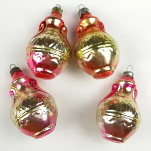 Set of 4 Vintage Russian Silver Glass Christmas Tree Ornaments Jugs