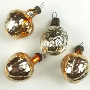 Set of 4 Vintage Russian Silver Glass Christmas Tree Ornaments Nuts